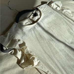 Elegant Cream Ruffle Sleeve Dress